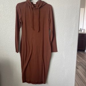 Heart & Hips Hooded Long Sleeve Brown Sweater Dress Size Largr